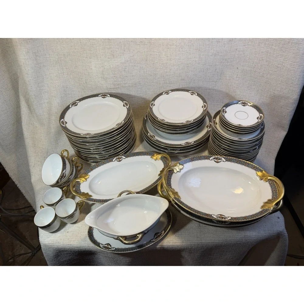 Vintage GB Bavaria Gimbel Brothers China Set Gold Trim‎ Plates Cups 56 Pc